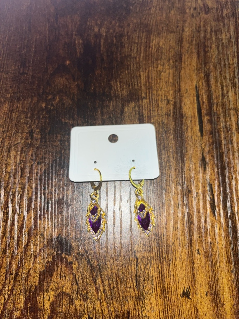 Gold-Tone Purple Crystal Drop Hoop Earrings - Women Jewelry
